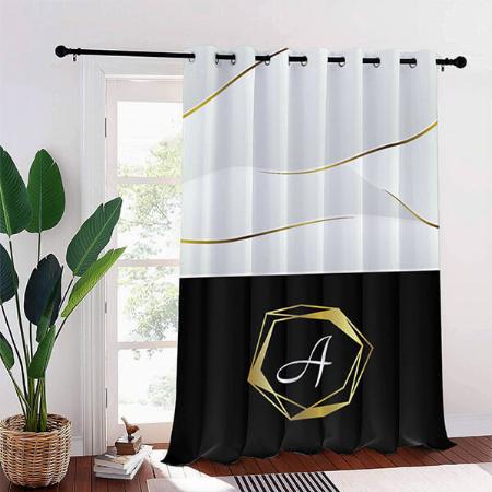 Faux Gold Luxury Black And White Customized Photo Printed Curtain