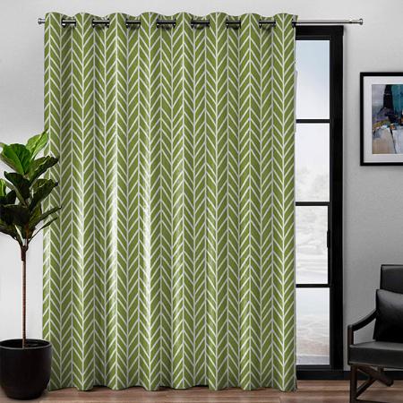 Stylish Sage Green Boho Herringbone Pattern Customized Photo Printed Curtain