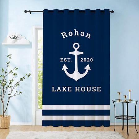 Nautical Anchor Design Navy Blue Customized Photo Printed Curtain