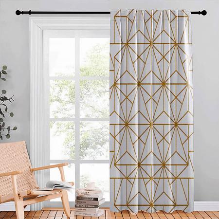 White Gold Art Deco Geometric Pattern Customized Photo Printed Curtain