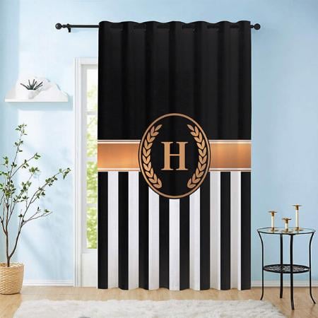 Black and Golden Monogram Customized Photo Printed Curtain
