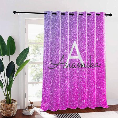 Pink Purple Glitter Monogram Customized Photo Printed Curtain