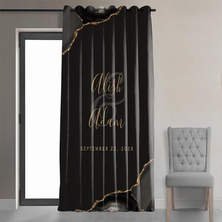 Elegant Black Agate Gold Couple Name Customized Photo Printed Curtain