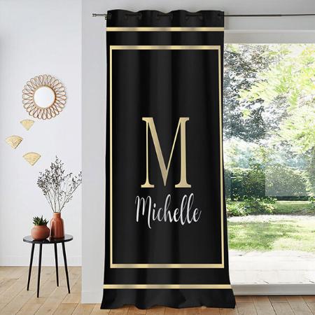 Initials Gold Black White with Name Customized Photo Printed Curtain