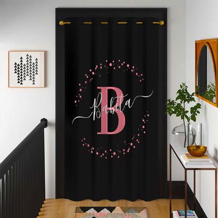 Modern Girly Black Pink Name Script Monogram Customized Photo Printed Curtain