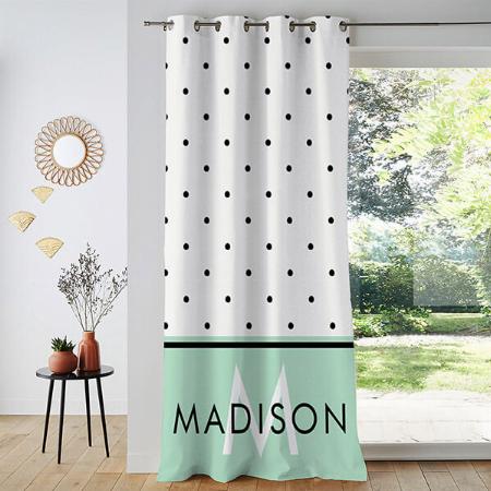 Mint Green with Black and White Polka Dots Customized Photo Printed Curtain