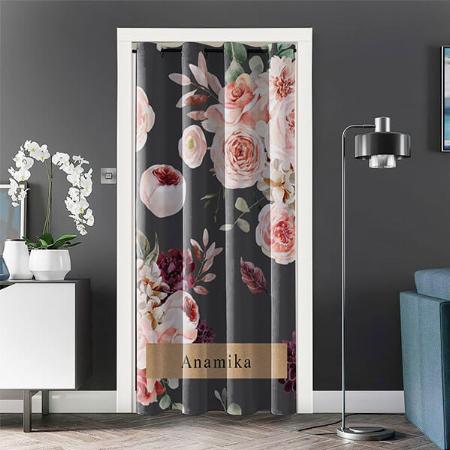 Modern Pastel Flowers & Kraft Black Customized Photo Printed Curtain