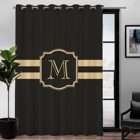 Black and Golden Monogram Customized Photo Printed Curtain