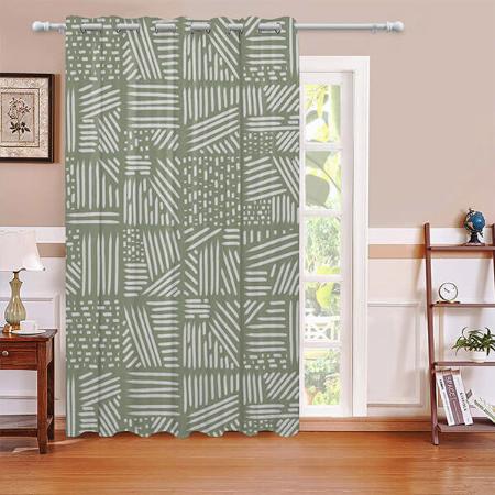 Olive Sage Green Brush Strokes Abstract Design Customized Photo Printed Curtain