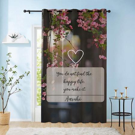 Pink Floral Design Customized Photo Printed Curtain