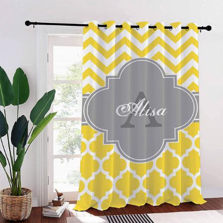 Pineapple Yellow Grey Design Customized Photo Printed Curtain