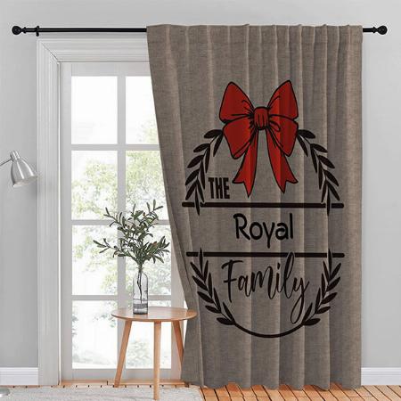 Rustic Laurel Holiday Wreath Family Name Customized Photo Printed Curtain