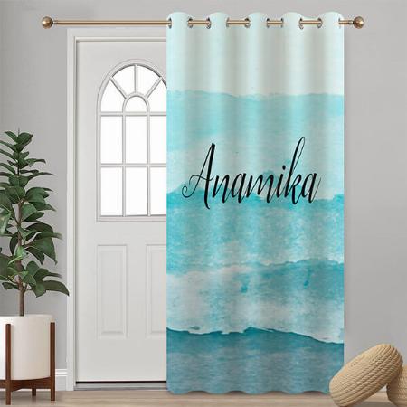 Abstract Watercolor Blue Sea Customized Photo Printed Curtain