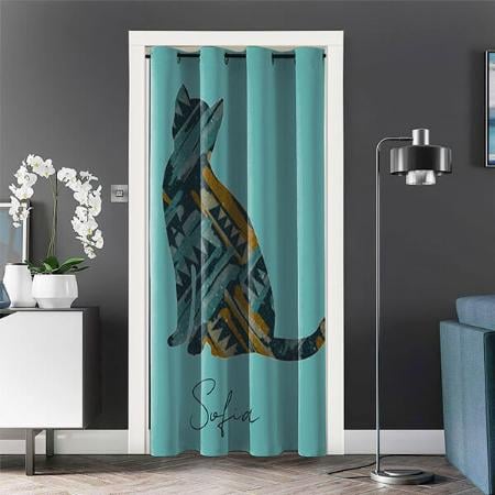 Abstract Turquoise and Gold Cat Customized Photo Printed Curtain