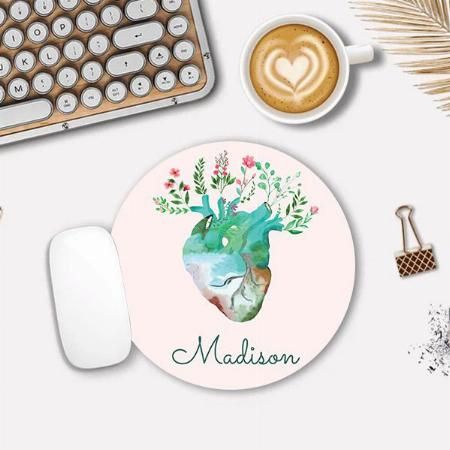 Floral Heart Design Customized Printed Circle Mousepad Photo Mouse Pad