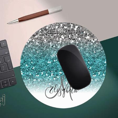 Teal Silver Ombre Glitter Design Customized Printed Circle Mousepad Photo Mouse Pad