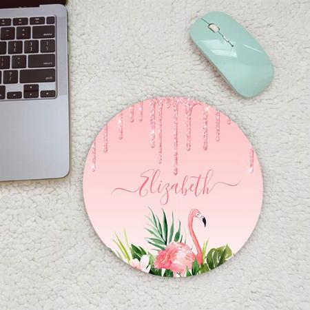 Watercolor Tropical Floral Pink Blush Glitter Customized Printed Circle Mousepad Photo Mouse Pad