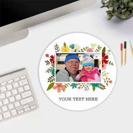 Floral Frame Design Customized Printed Circle Mousepad Photo Mouse Pad
