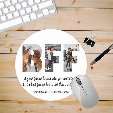 Modern BFF Cute Photo Collage Customized Printed Circle Mousepad Photo Mouse Pad