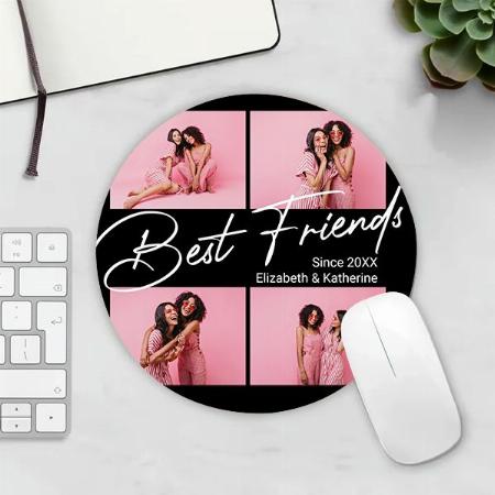 Modern Best Friends 4 Photo Collage Customized Printed Circle Mousepad Photo Mouse Pad