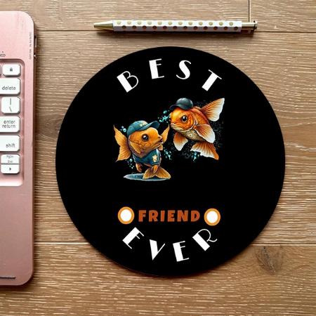 Fishy Best Friend Forever Besties Customized Printed Circle Mousepad Photo Mouse Pad