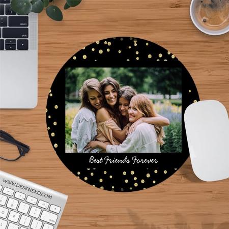 Modern Best Friends BFF Besties Photo Black Gold Customized Printed Circle Mousepad Photo Mouse Pad