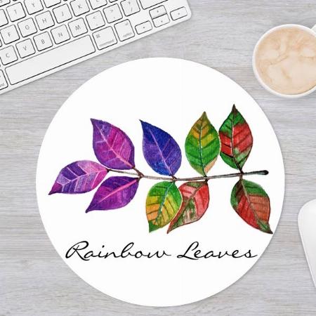 Watercolor Rainbow Leaves Design Customized Printed Circle Mousepad Photo Mouse Pad