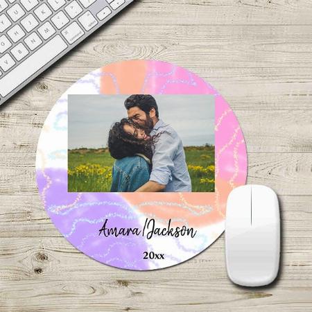 Modern Couple Photo Customized Printed Circle Mousepad Photo Mouse Pad