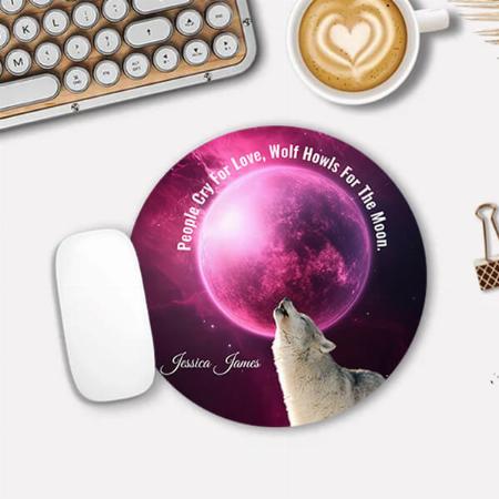 Wolf Howling at The Full Moon Customized Printed Circle Mousepad Photo Mouse Pad
