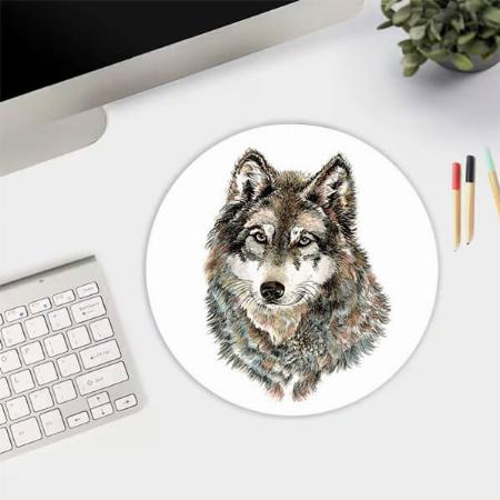 Wolf Watercolor Customized Printed Circle Mousepad Photo Mouse Pad