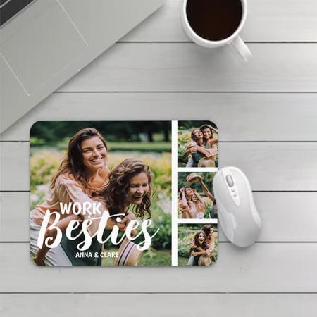 Work Bestie Photo Collage Customized Printed Rectangle Mousepad Photo Mouse Pad