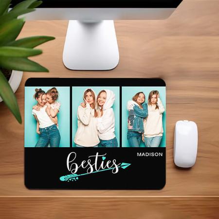 Besties Best Friends Three Photo Customized Printed Rectangle Mousepad Photo Mouse Pad