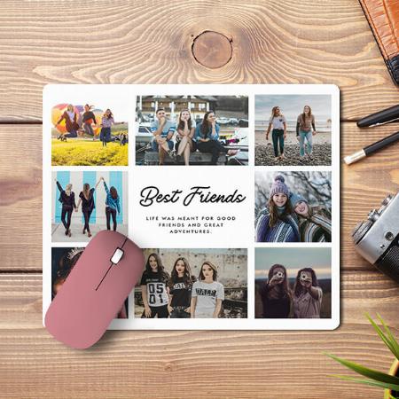 Best Friends Quote Eight Photo Collage Customized Printed Rectangle Mousepad Photo Mouse Pad