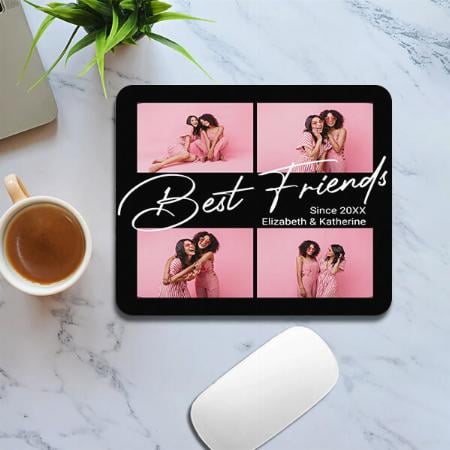 Modern Best Friends 4 Photo Collage Customized Printed Rectangle Mousepad Photo Mouse Pad