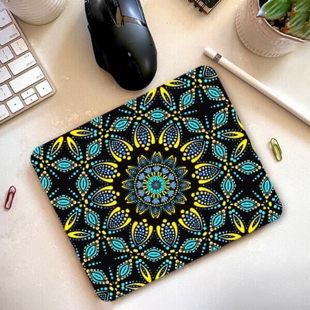 Elegant Aqua and Yellow Seashells Mandala Pattern Customized Printed Rectangle Mousepad Photo Mouse Pad