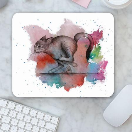 Running Cat & Spilled Paint Watercolor Customized Printed Rectangle Mousepad Photo Mouse Pad