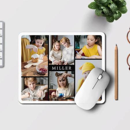 Elegant Black White Family 6 Photo Collage Customized Printed Rectangle Mousepad Photo Mouse Pad