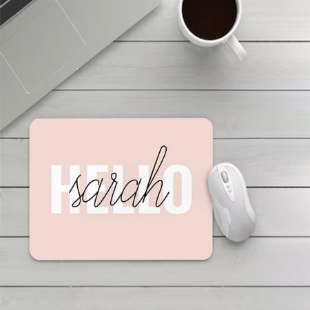 Modern Pastel Pink Hello and Name Customized Printed Rectangle Mousepad Photo Mouse Pad