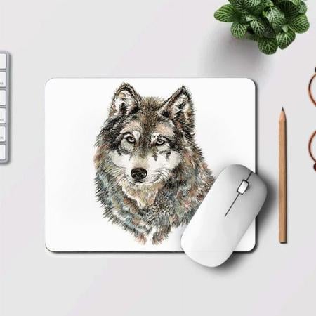 Wolf Watercolor Animal Design Customized Printed Rectangle Mousepad Photo Mouse Pad