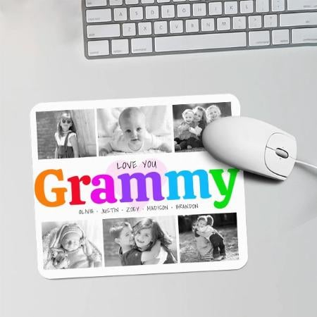Love You Grammy Colorful Rainbow 6 Photo Collage Customized Printed Rectangle Mousepad Photo Mouse Pad