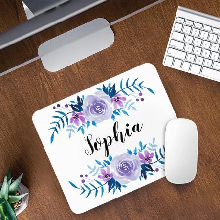 Watercolor Blue Purple Floral Wreath Customized Printed Rectangle Mousepad Photo Mouse Pad