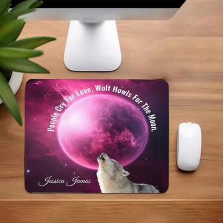 Wolf Howling at The Full Moon Customized Printed Rectangle Mousepad Photo Mouse Pad