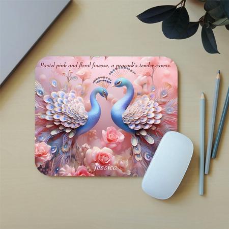 Pastel Pink Floral Peacock Customized Printed Rectangle Mousepad Photo Mouse Pad