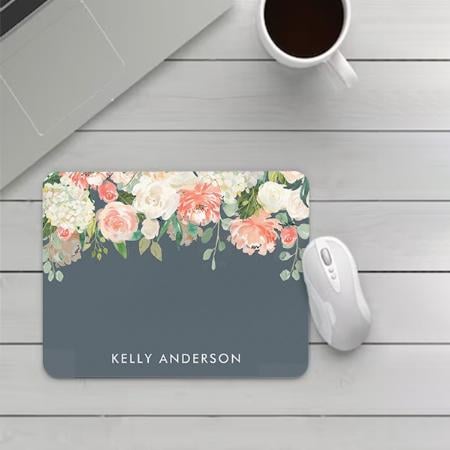 Pink and Gray Watercolor Floral Customized Printed Rectangle Mousepad Photo Mouse Pad