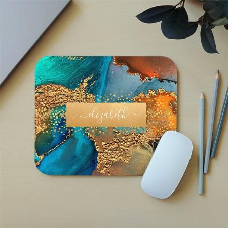 Gold Turquoise Orange Marble Watercolor Monogram Customized Printed Rectangle Mousepad Photo Mouse Pad
