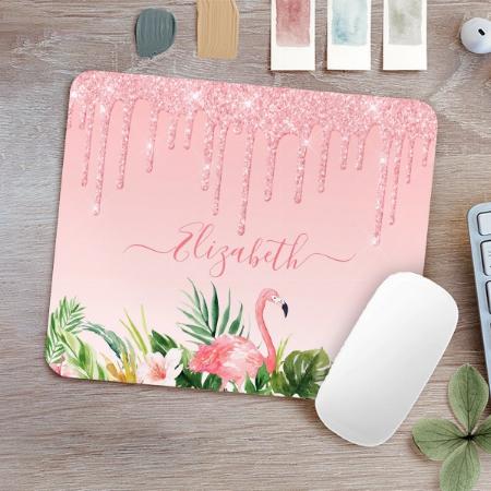 Watercolor Tropical Floral Pink Blush Glitter Customized Printed Rectangle Mousepad Photo Mouse Pad