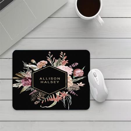 Rustic Elegant Floral with Geometric Frame Customized Printed Rectangle Mousepad Photo Mouse Pad