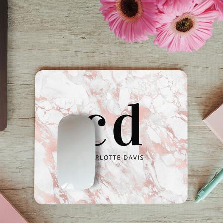 White Rose Gold Monogram Initials Marble Customized Printed Rectangle Mousepad Photo Mouse Pad