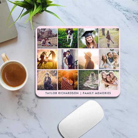 Twelve Photo Collage Trendy Blush Pink Customized Printed Rectangle Mousepad Photo Mouse Pad