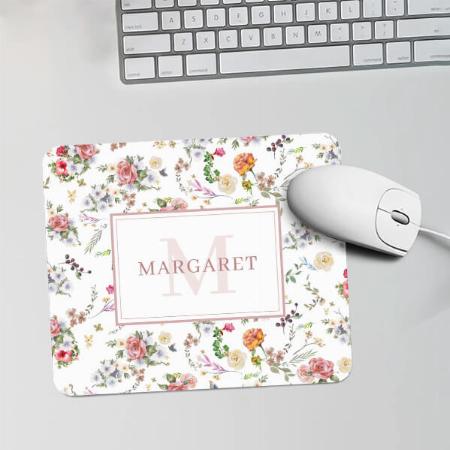 Garden Rose Pink Floral Watercolor Design Customized Printed Rectangle Mousepad Photo Mouse Pad